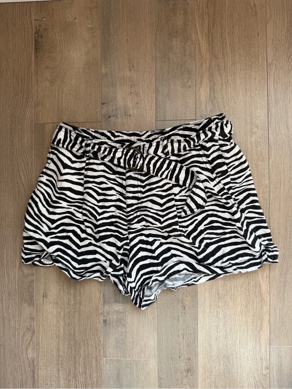 LOFT Black & White Zebra Print High-Waist Paperbag Shorts with Belt